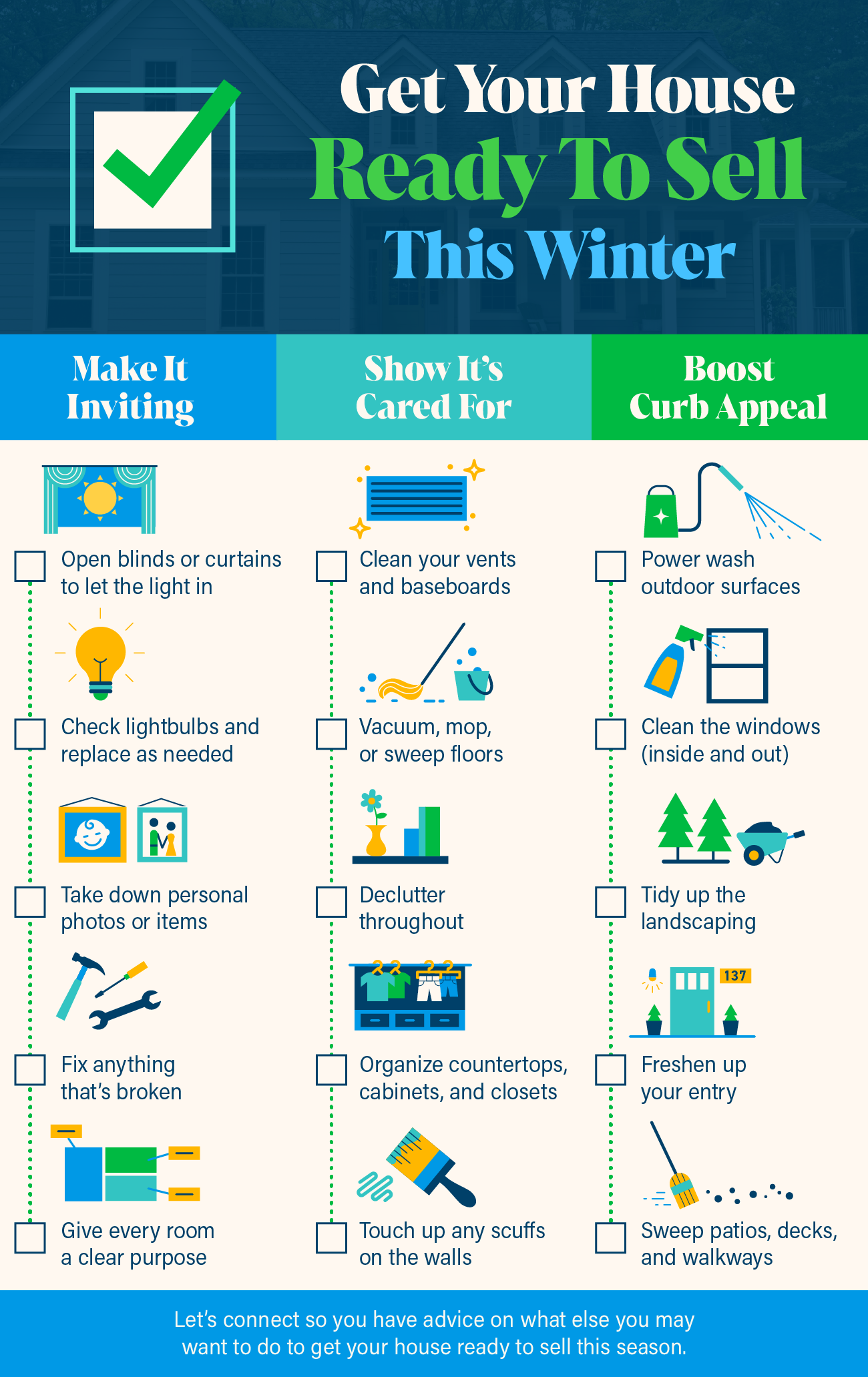 get your house ready to sell this winter - km realty infographic