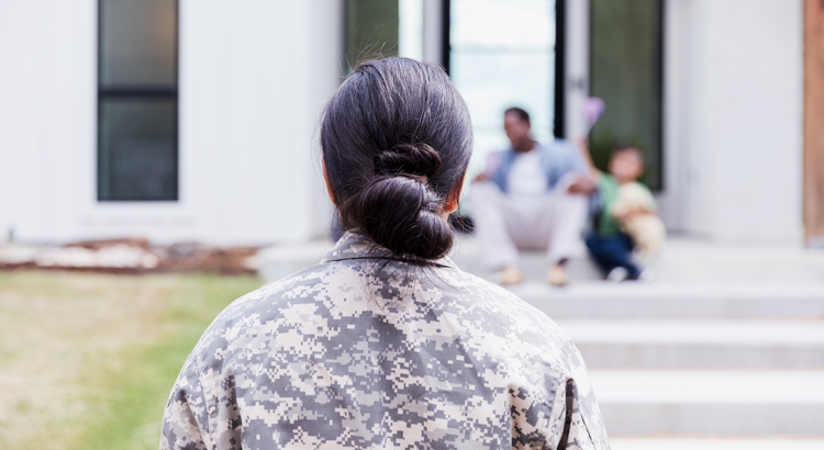 military mom coming back to new home purchased with VA loan and family