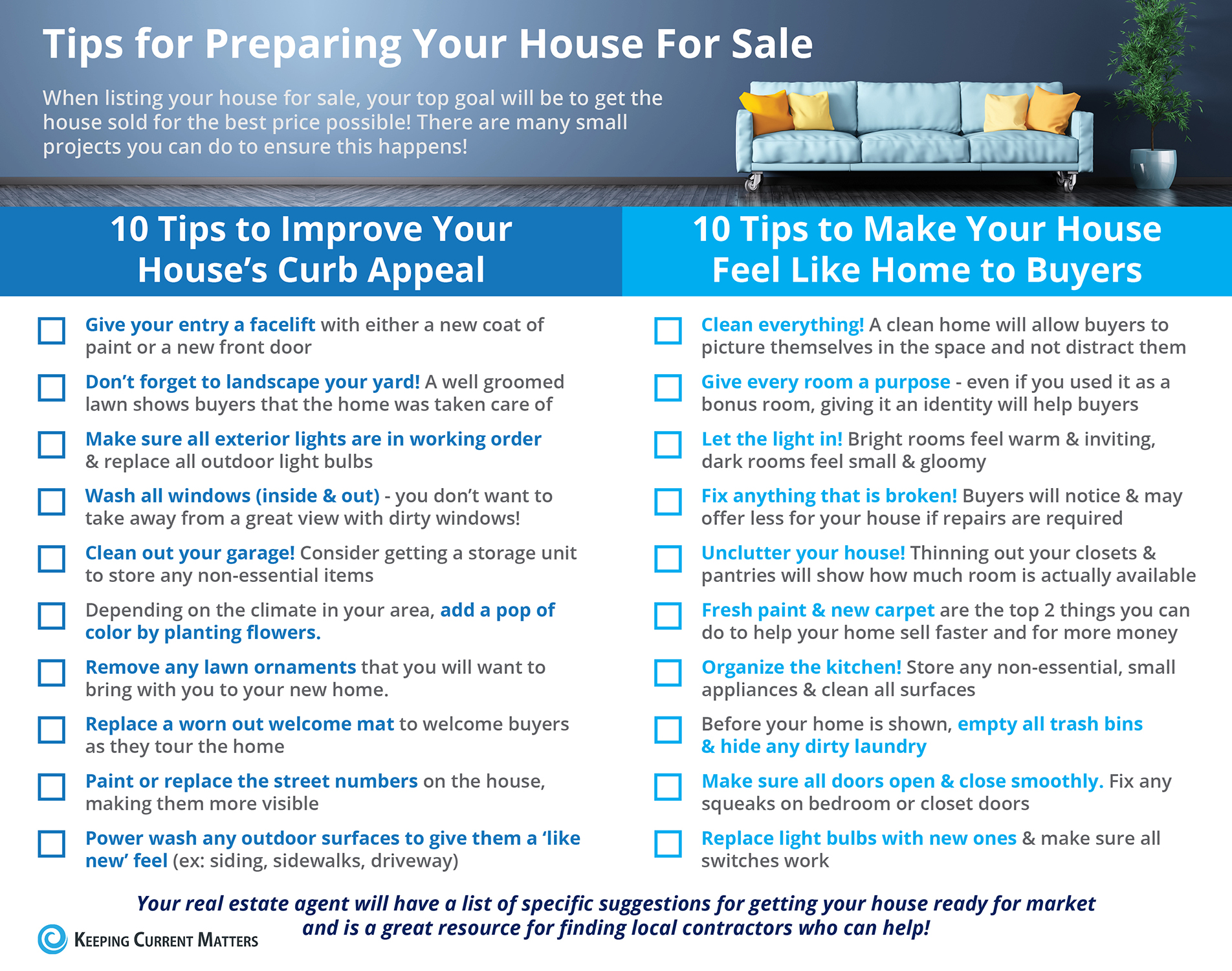 20 Tips for Preparing Your House for Sale [INFOGRAPHIC] | Keeping Current Matters