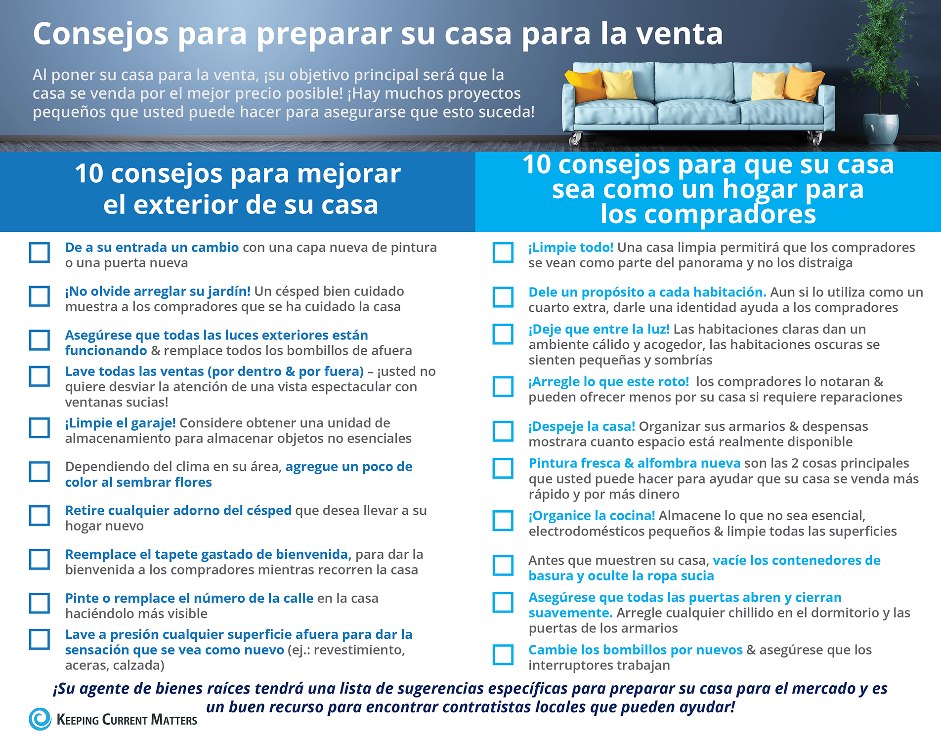 20 consejos para preparar su casa para la venta [infografía] | Keeping Current Matters